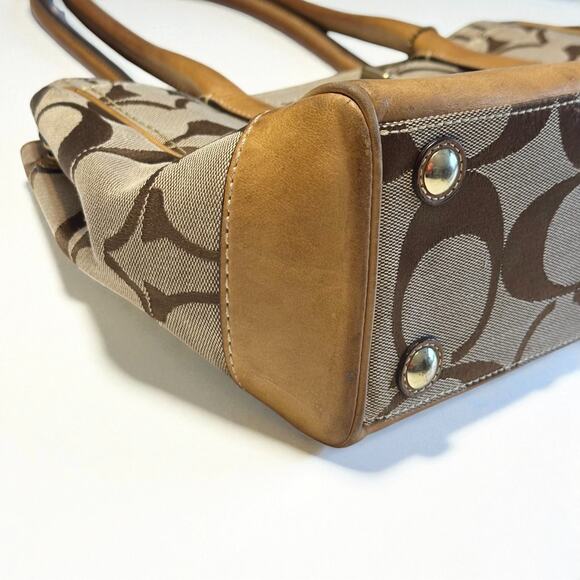 COACH Hamptons Medium Madeline Satchel Handbag Brown Monogram Leather Trim - Picture 11 of 15